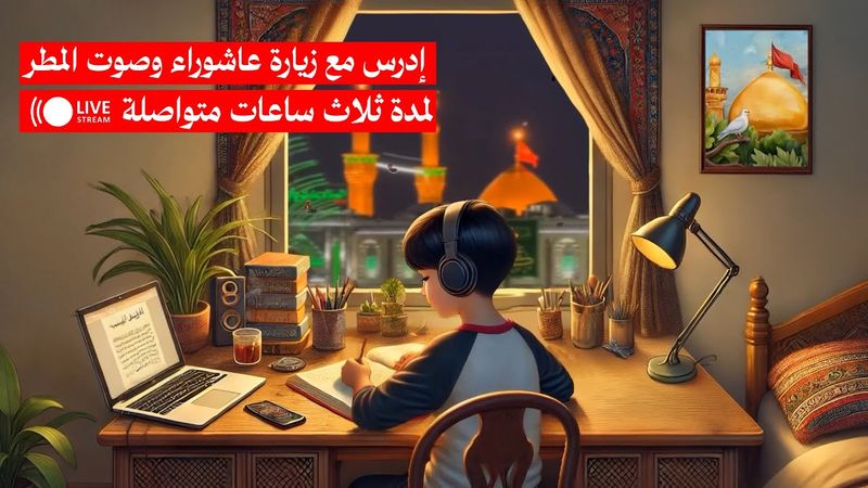 ادرس لمدة ثلاث ساعات مع زيارة عاشوراء وأصوات المطر ، ونافذة مطلة على قبة الإمام الحسين Study with Me