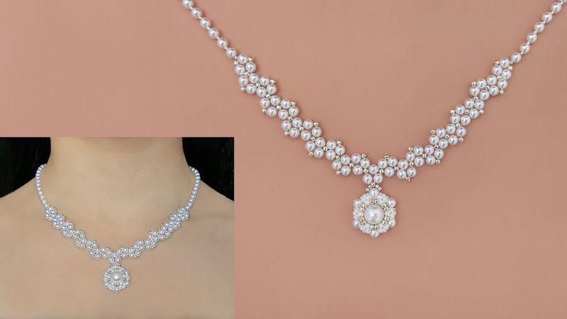 "Vine & Pearl Reverie" Classic White Pearl Beaded Necklace with Pendant. DIY Beaded Jewelry Tutorial