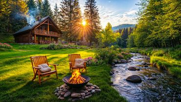 Beautiful Spring Morning by the River in the Forest | Campfire and Tranquil Nature Sounds for Relax