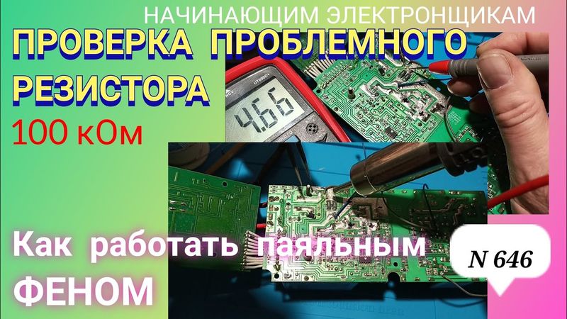 Прозвонка платы.Проверка ПРОБЛЕМНОГО резистора 100 кОм. Работа паяльным ФЕНОМ.