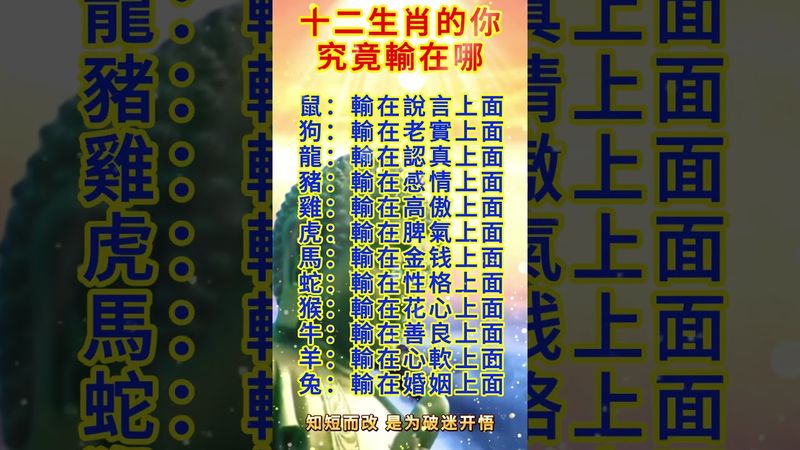 十二生肖的你究竟輸在哪？知道輸在哪，就可以不輸在起跑線上了！#運勢 #生肖 #正能量 #十二生肖 #情感 #補財庫旺財氣 #玄學 #感情 #輸贏 #認知 #國學文化 #道家文化 #傳承文化 #傳統文化