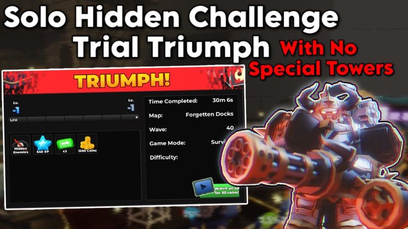 Solo Hidden Enemies Challenge Trial Triumph With NO Special Towers | Tower Defense Simulator