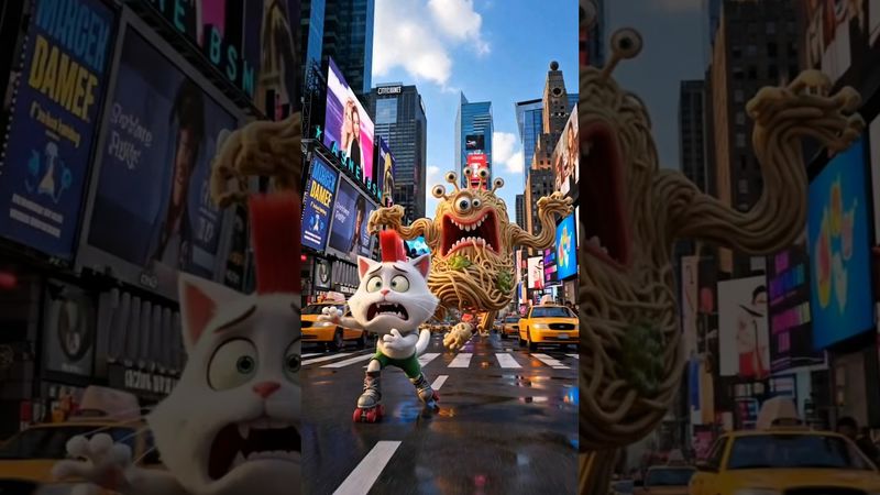 Cat Run Away From Monster With Roller Blade #cat #cats #cutecat #funny #shorts