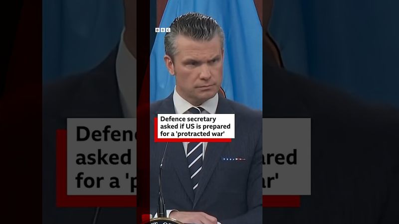 Defence secretary asked if US is prepared for a 'protracted war'. #US #Iran #BBCNews