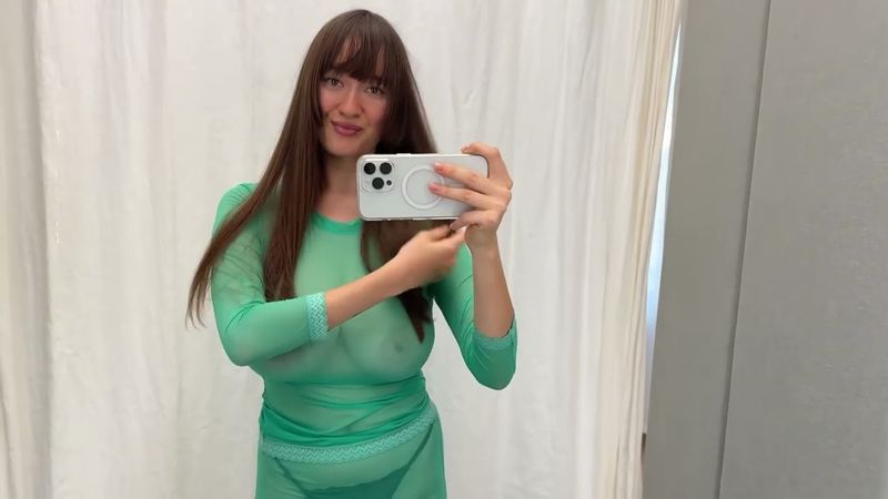 BIG BOOBS NO BRA Brunette Transparent See Through Try on haul