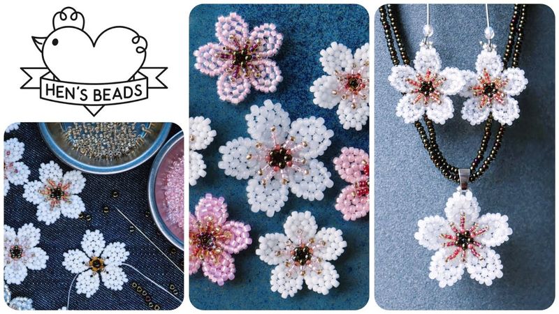 How to make a small CHERRY/SAKURA BLOSSOM from seed beads /2nd variation | Hen's Beads DIY Tutorial