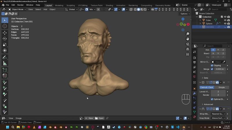 Retopology Alien Bust in Blender 4.4.3
