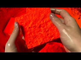 Fresh Chalk Blocks Topped with Heavy Neon Orange Pigment Powder