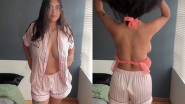 BIB BOOBS NO BRA Sexy glasses girl TRANSPARENT LINGERIE TRY ON haul