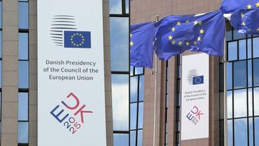 Denmark takes over the presidency of the European Council as its logo appears on its building | AFP