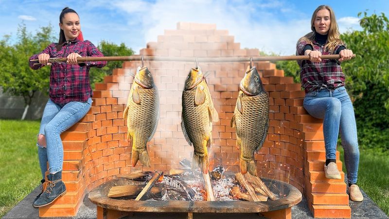 Country Dinner Of Carp Cooked Over A Fire! It Always Tastes Better In Nature