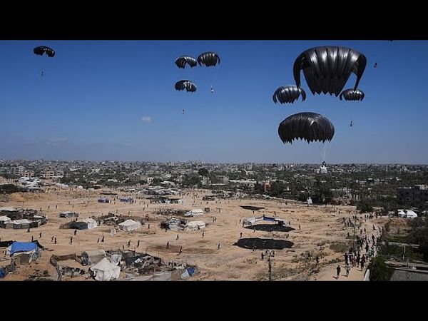 Planes drop humanitarian aid into Gaza Strip as Israeli fire reportedly kills at least 18