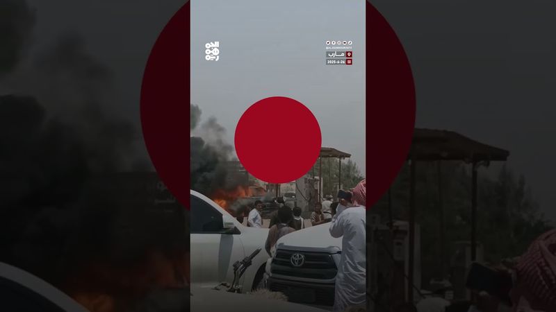 حريق يلتهم حافلة ركاب في مأرب وإصابة شخصين