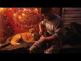 НА НОЧЁВКУ В ХИЖИНУ ВМЕСТЕ С ПЁСЕЛЕМ. ТЕПЛО И УЮТНО, А ВОКРУГ ЛЕС, ЗИМА!