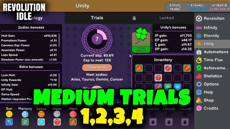 MEDIUM UNITY TRIALS 1,2,3,4 // REVOLUTION IDLE