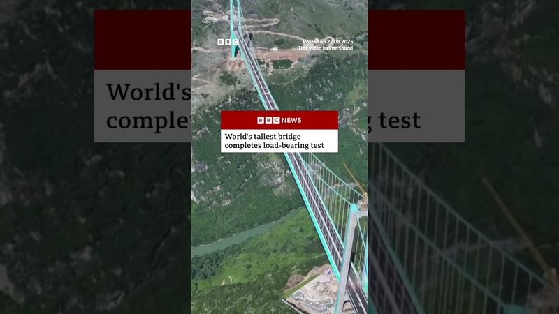 A testing team drove 96 trucks onto the Huajiang Grand Canyon Bridge in China. #China #BBCNews