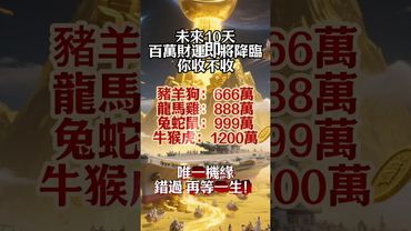 【未來10天百萬財運即將降臨！你準備好接住了嗎？】接了，轉發，錢財擋不住！#生肖 #十二生肖 #運勢 #生肖運勢