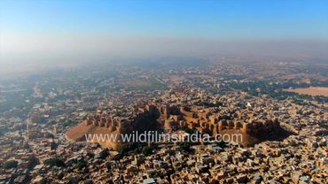 The Golden Fort of Jaisalmer and the residential area aerial view