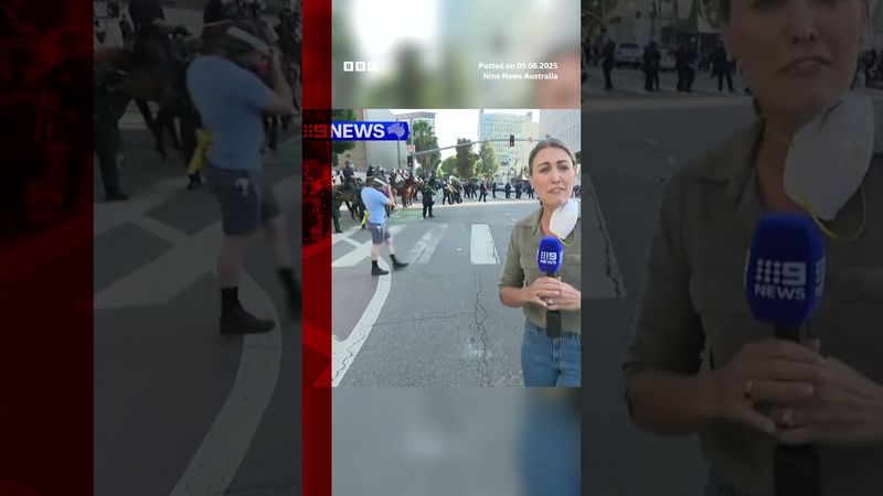 LA protests: Australian correspondent hit by 'rubber bullet'. #LA #Shorts #BBCNews