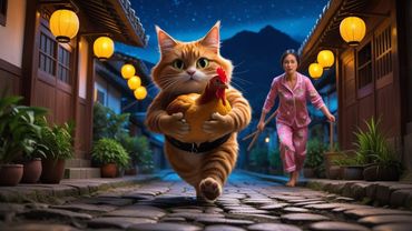 Orange Cat Steals a Chicken and Runs #aicat #cat #catlover