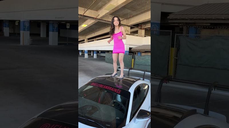 Girl jump on roof car dance