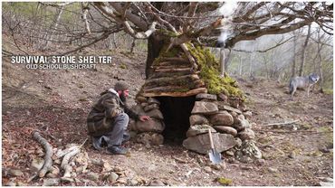 Building a Bushcraft Survival STONE SHELTER from Scratch in the WILD!