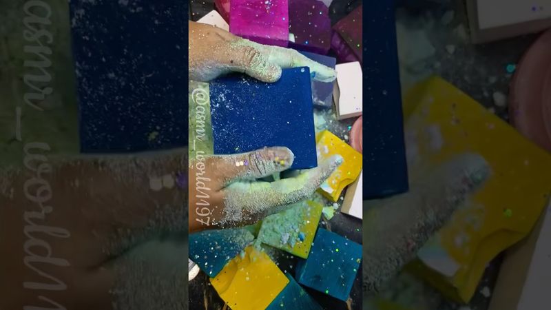 Vivid Dyed Blue and Yellow Blocks #crushingtime #slimevideos #satisfying #oddlysatisfying #crunchy