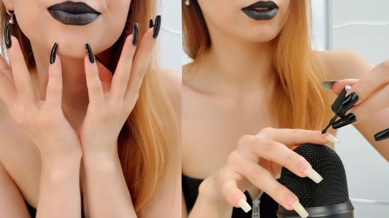 Apply Black Polish | Long Natural Nail Flicking | Mic Scratching for Tingles | No Talking🖤✨