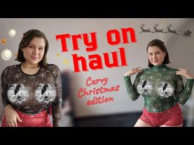 [4K]🎄Christmas Try-On Haul - Sheer Mesh Tops | Curvy Model
