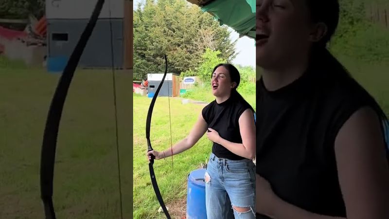 She needs a better coach😀 #archeryfun #funnyarchery #archerygirl #recurvebow #archeryrange #archery