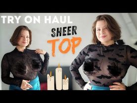 [4K] Sheer top 🎃 Halloween Try-On Haul | Get Ready with Tina | 2024