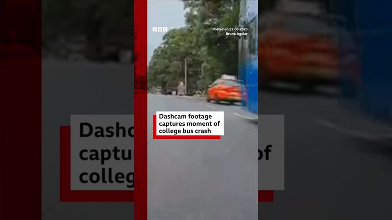 Dashcam footage captures moment bus carrying college students crashed in UK. #BBCNews