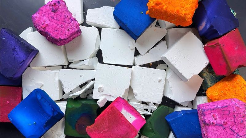 Plain, Pasted and Dyed Triplet of Layered Chalk Blocks