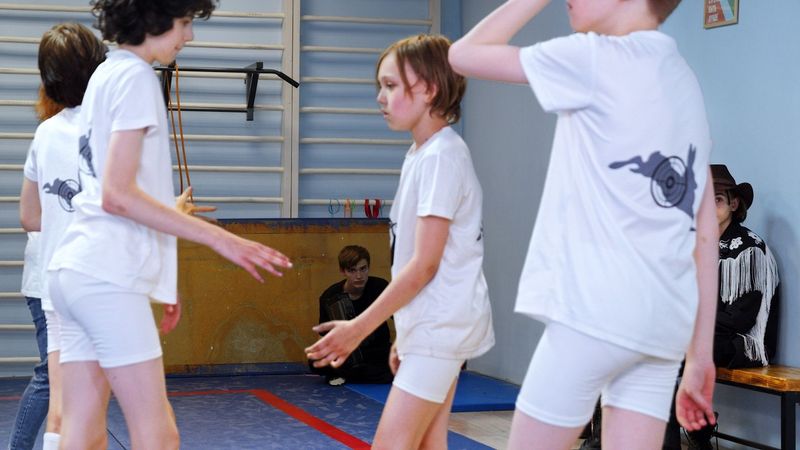 Behind the scenes of the movie 13th Star (child actors in between takes during movie shooting)