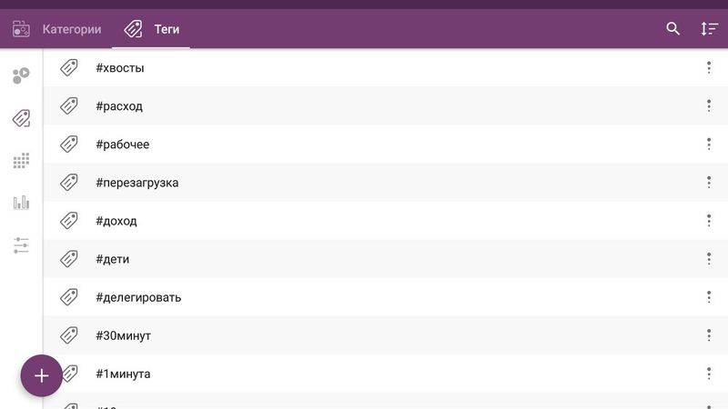 Теги в Time Planner