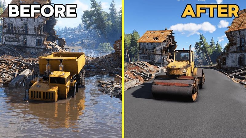 Roadcraft - Building a Road Through a Destroyed Village (4K)