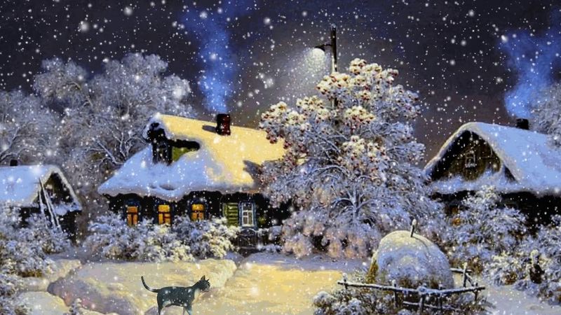 Зима в деревне- футаж