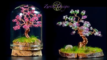 Wire Tree Art: Miniature Trees with Cherry Blossoms & Spring Foliage