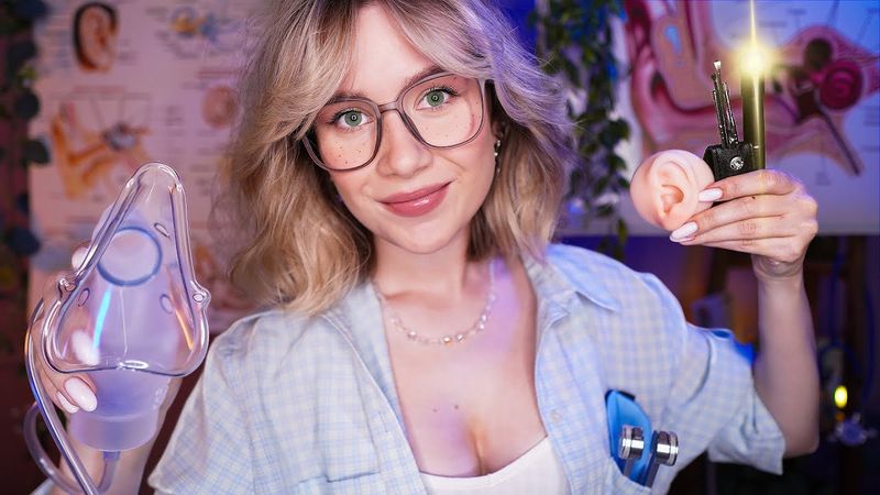 ASMR ENT Doctor 👂 Ear Exam and Cleaning, Hearing Test, Eyes Closed Instructions 👩‍⚕️