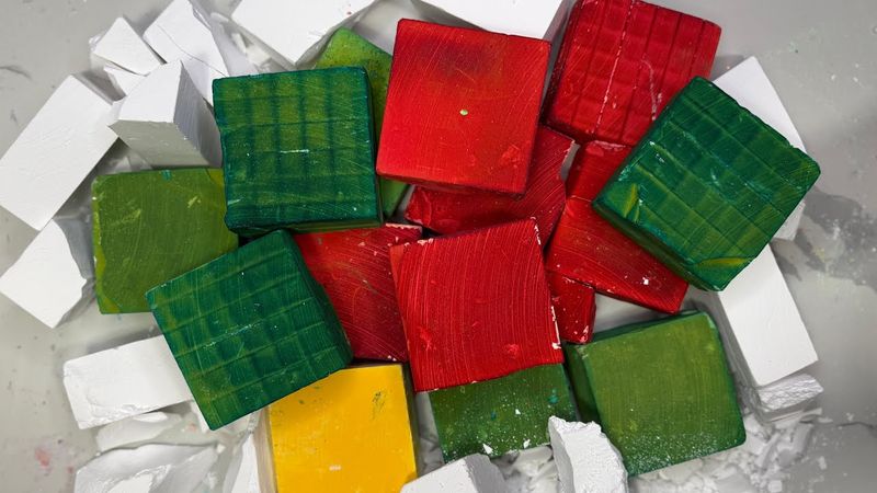 Red Green Dyed and Plain Gym Chalk Blocks ASMR ~ Satisfying