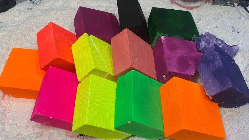Painted Blocks chalk crushing  ASMR | Neon Chalk Edition| Gym chalk ASMR