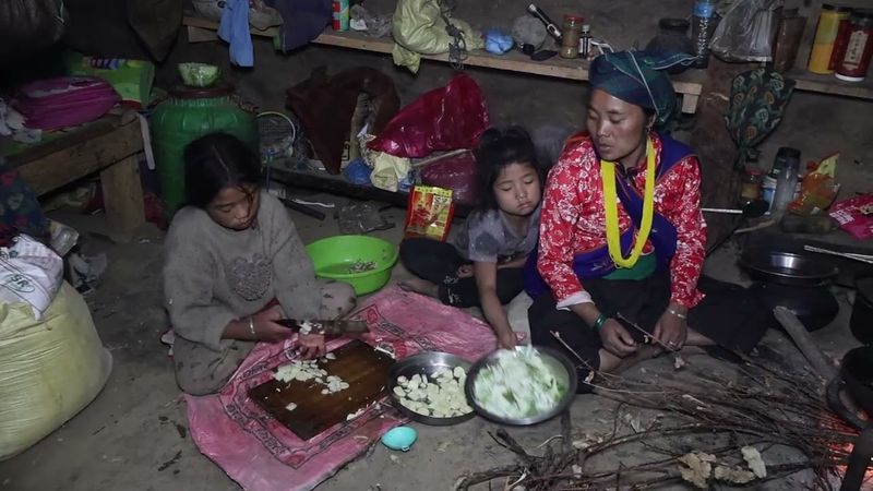 Cooking and eating together food recipe of organic cabbage || Nepali village