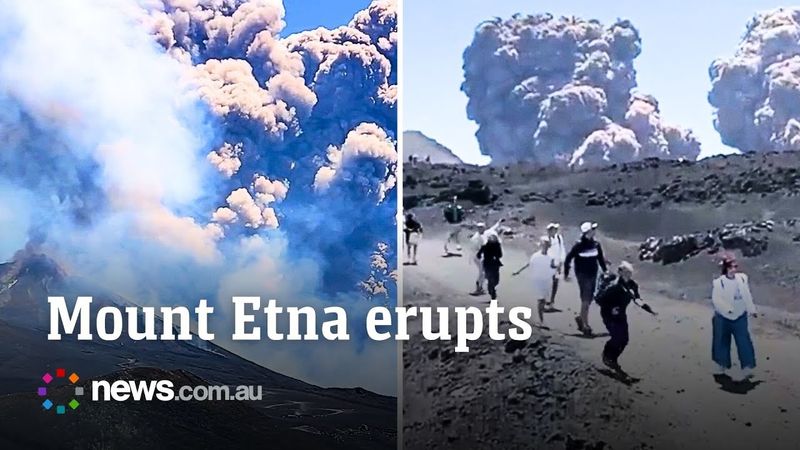 Terrifying moment tourists flee Mt Etna eruption in Italy