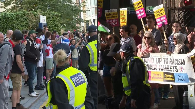 Pro- and anti-migrant protesters gather outside London hotel thought to house asylum seekers | AFP