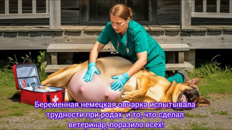 Беременная немецкая овчарка испытывала трудности при родах  и то что сделал ветеринар, поразило всех